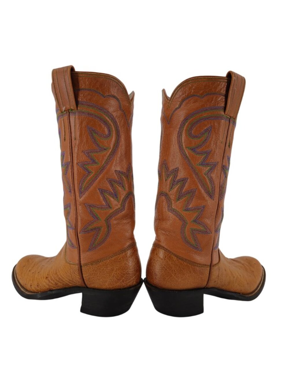 M.L. Leddys Ostrich Exotic Cowgirl Boots Womens 5B Brown Purple Green Cowboy CBC - Picture 5 of 16